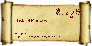 Mink Ágnes névjegykártya